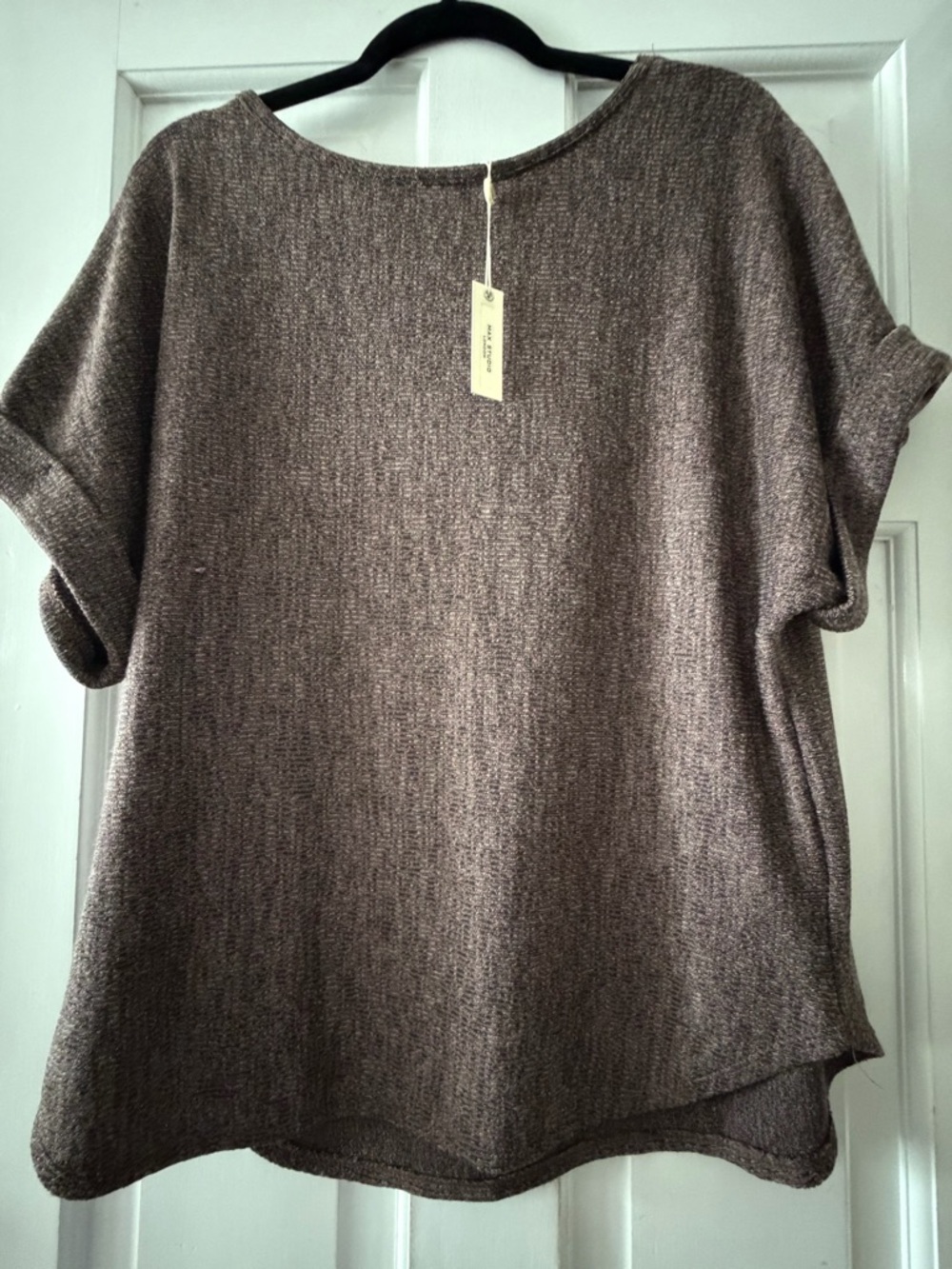 Max Studio Heathered Acorn/Brown Short-Sleeve Tunic Top